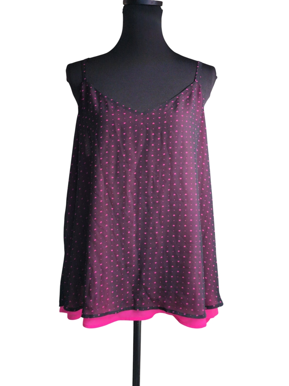 torrid Sweetheart Black and Pink Polka Dot Layered Cami Sz 0 Large 10/12